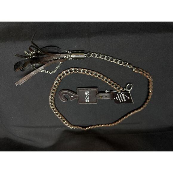 Michael Kors Leather Chain Tassel Belt Brown Silver Tone New Tags - Small - Picture 1 of 4